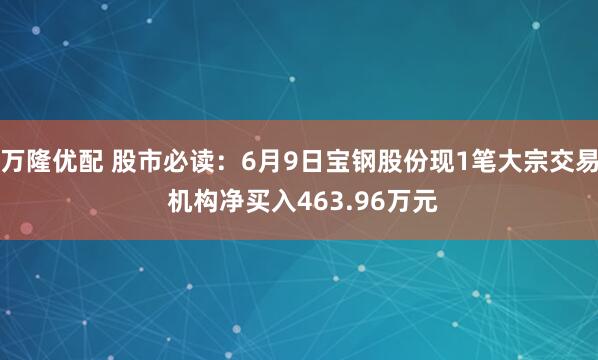 万隆优配 股市必读:6月9日宝钢股份现1笔大宗交易 机构净买入463.96万元